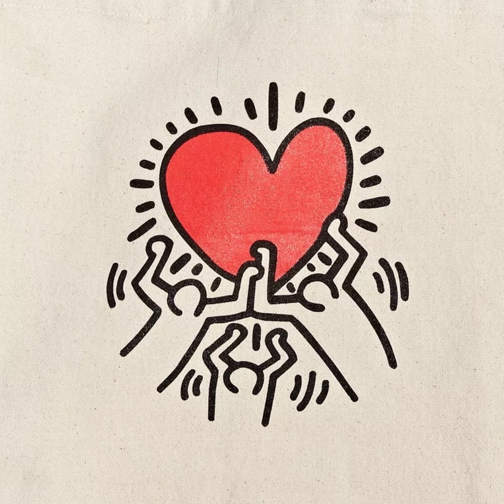 Urban Outfitters Keith Haring Holding Heart Tote Bag, Tan/Black/Red, NWT - Picture 5 of 13